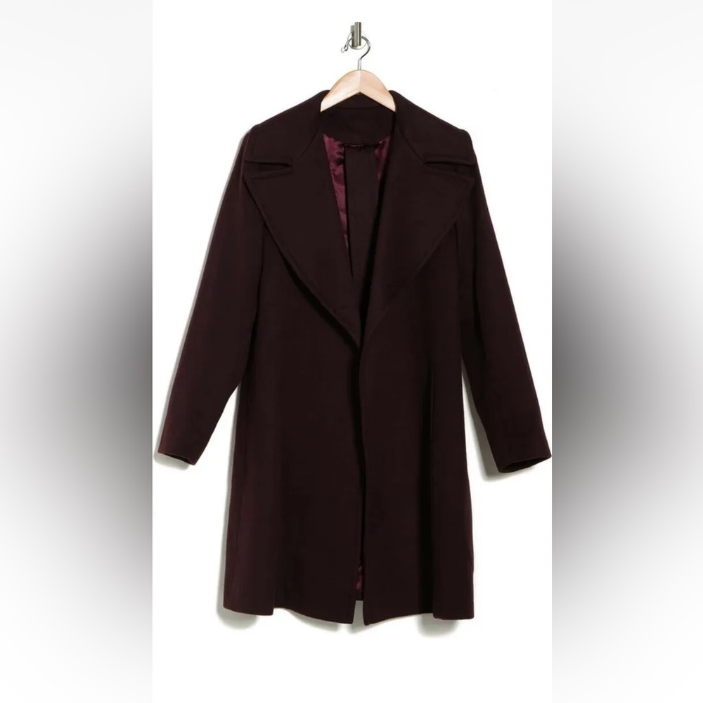 Fleurette notch collar wrap coat $1200 wine 4 -NWOT